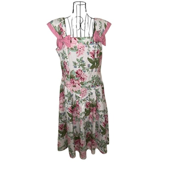 Melissa Harper Floral Midi Dress 12 Vtg grandma bows 1980's Cottagecore Ringwald - Picture 2 of 10
